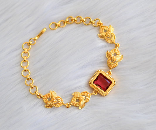 Gold tone magenta pink block stone bracelet dj-40512