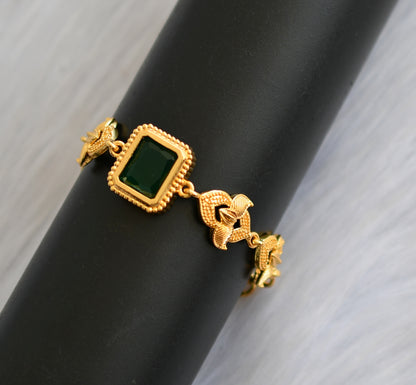 Gold tone bottle green block stone bracelet dj-40513