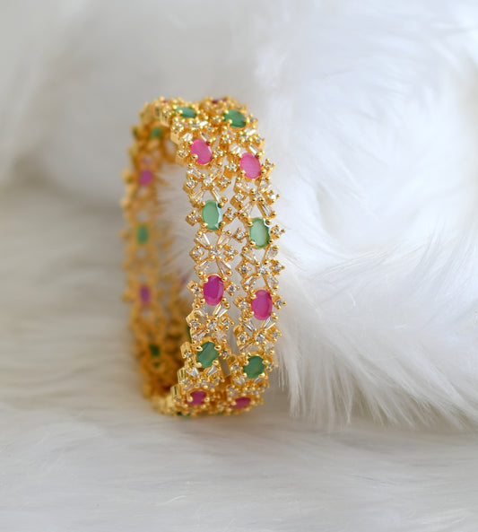 Gold tone cz ruby-emerald bangles (2.4) dj-39053