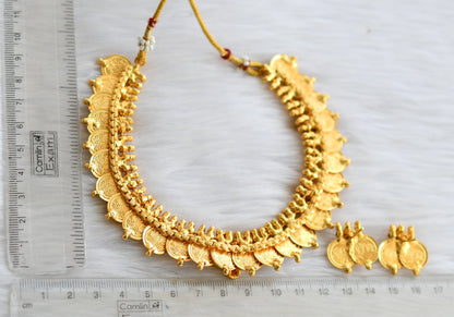 Gold tone kemp-green mango Lotus coin necklace set dj-39717