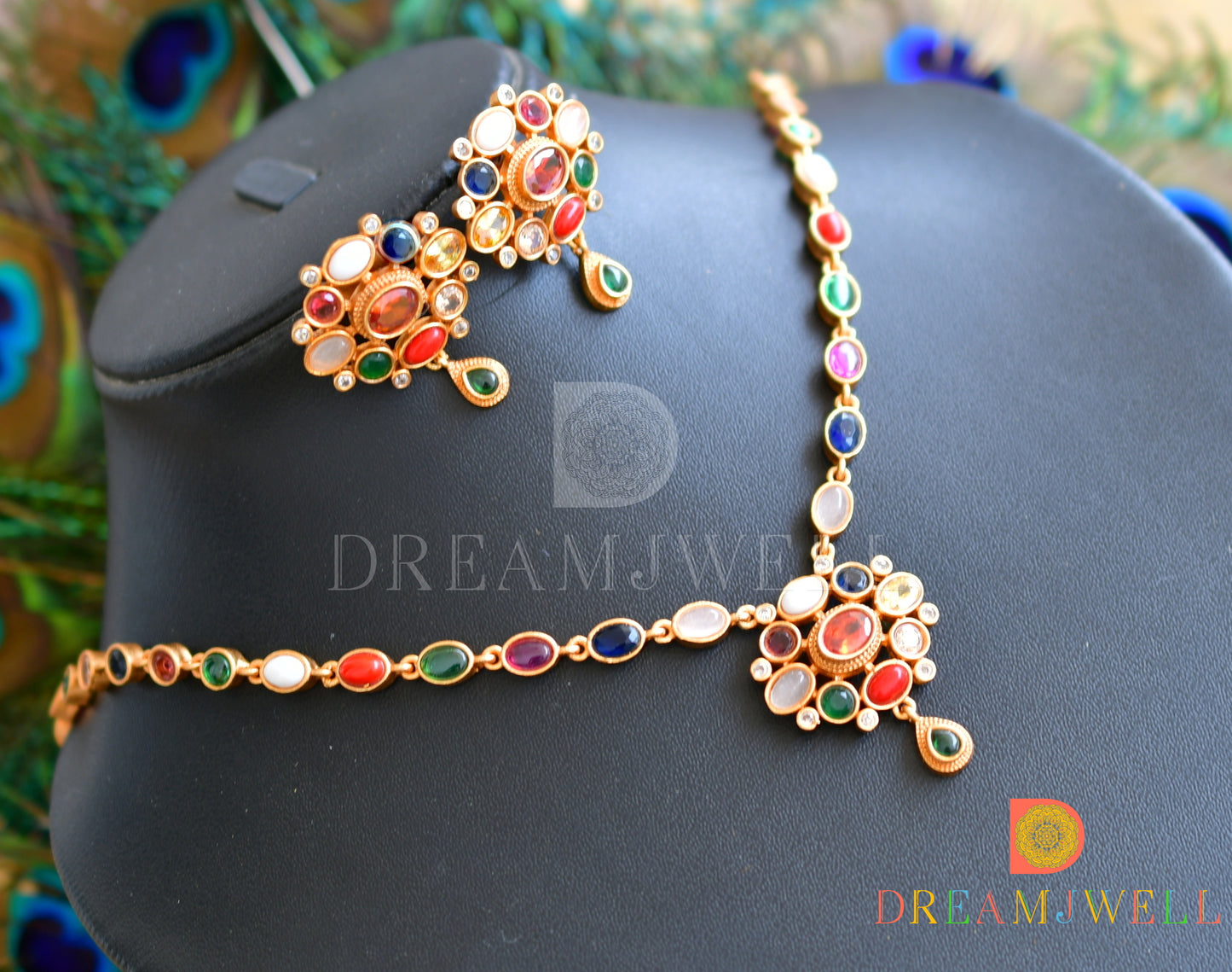 Matte Finish Navarathna Necklace Set dj-33194