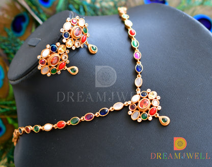 Matte Finish Navarathna Necklace Set dj-33194