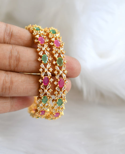 Gold tone cz ruby-emerald bangles (2.4) dj-39053