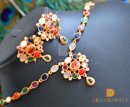 Matte Finish Navarathna Necklace Set dj-33194