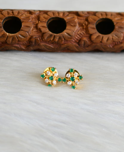 Gold tone white-green stone earrings small stud dj-41788