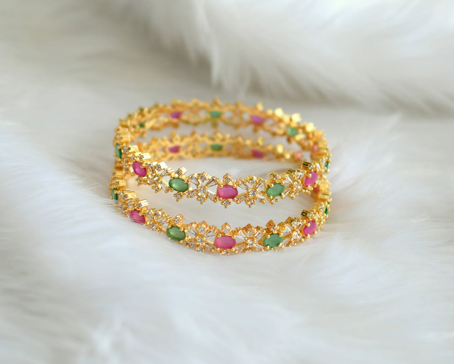 Gold tone cz ruby-emerald bangles (2.4) dj-39053