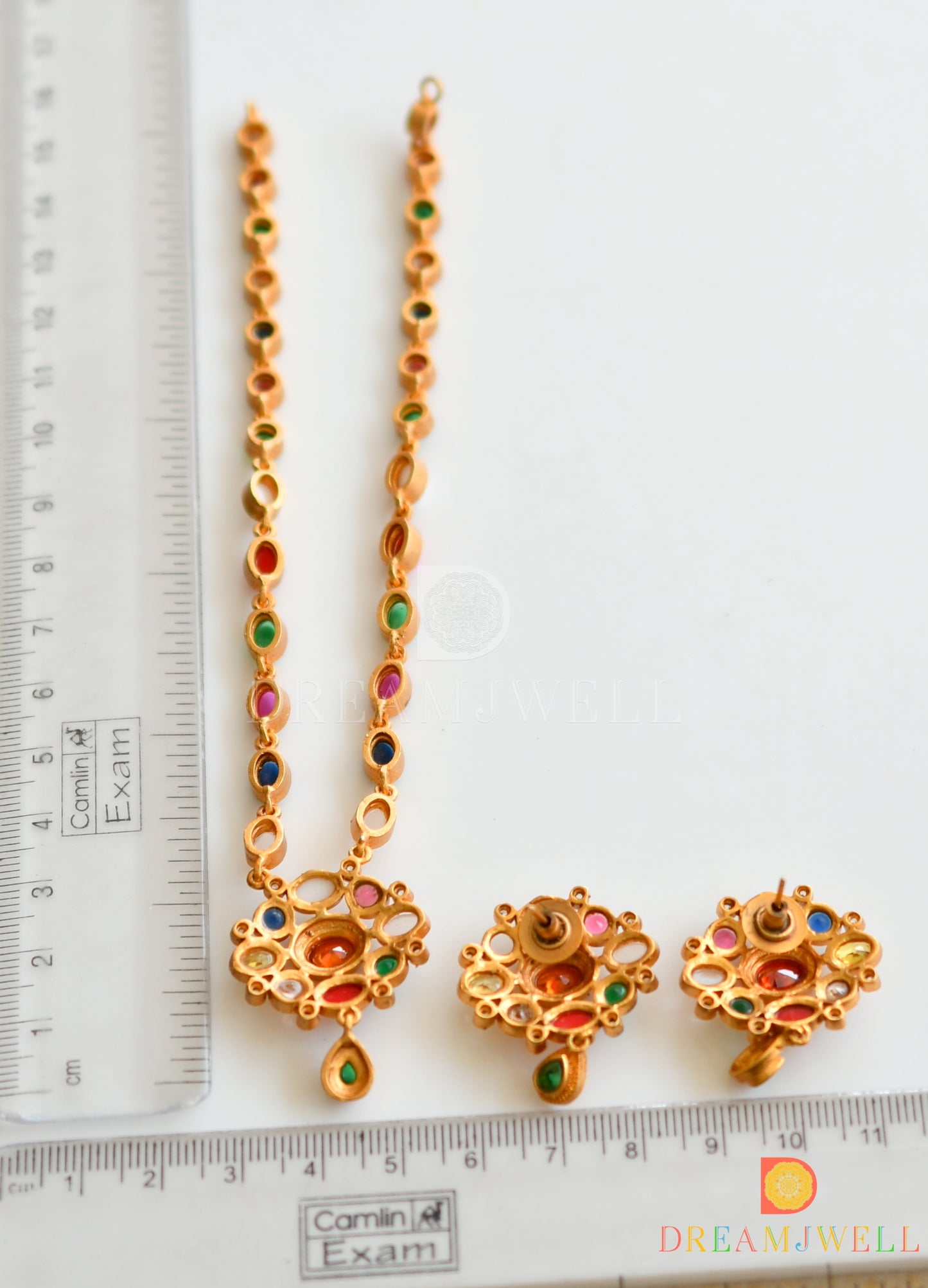 Matte Finish Navarathna Necklace Set dj-33194