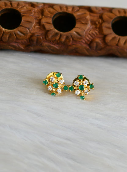 Gold tone white-green stone earrings small stud dj-41788