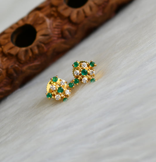 Gold tone white-green stone earrings small stud dj-41788