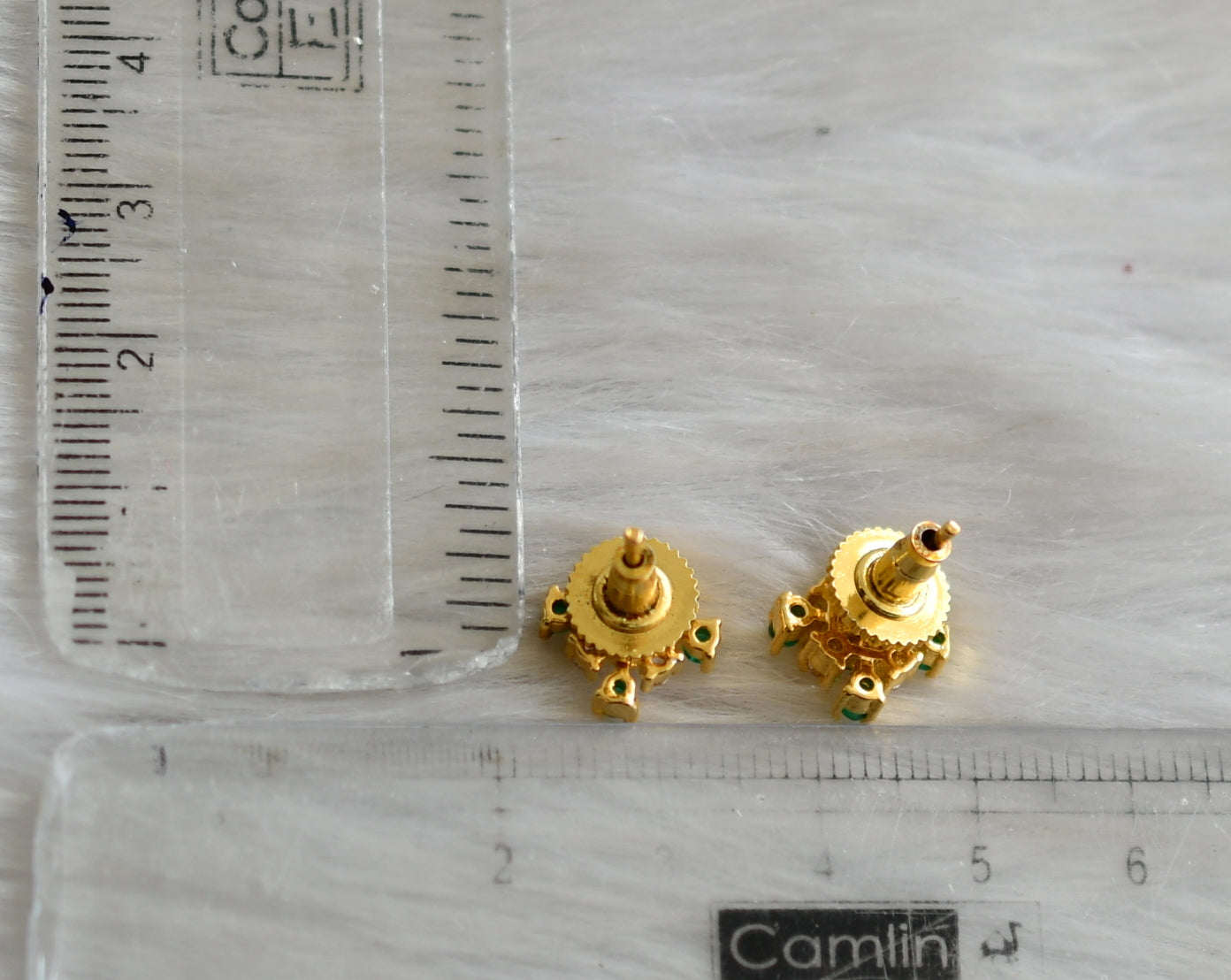 Gold tone white-green stone earrings small stud dj-41788