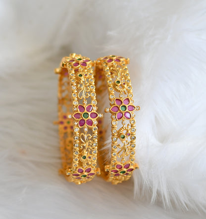 Gold tone ruby-emerald flower-peacock bangles (2.10) dj-39060