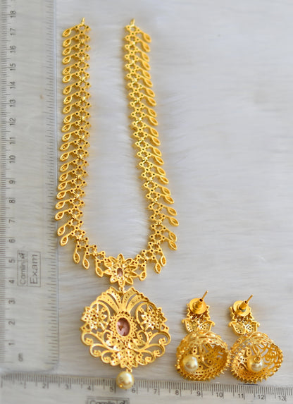 Gold Tone Cz-baby Pink peacock Necklace Set dj-05656