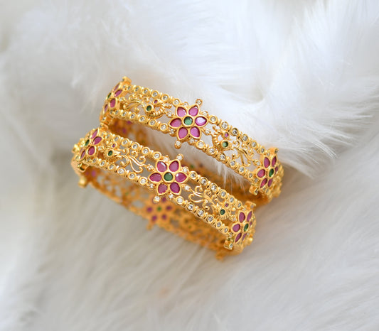 Gold tone ruby-emerald flower-peacock bangles (2.10) dj-39060
