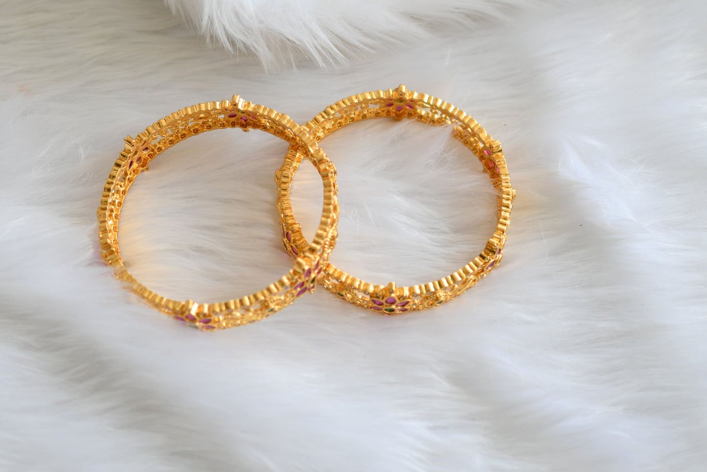 Gold tone ruby-emerald flower-peacock bangles (2.10) dj-39060