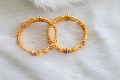 Gold tone ruby-emerald flower-peacock bangles (2.10) dj-39060