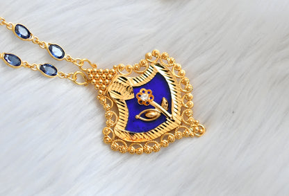 Gold tone blue palakka Kerala style pendant with stone chain dj-39726