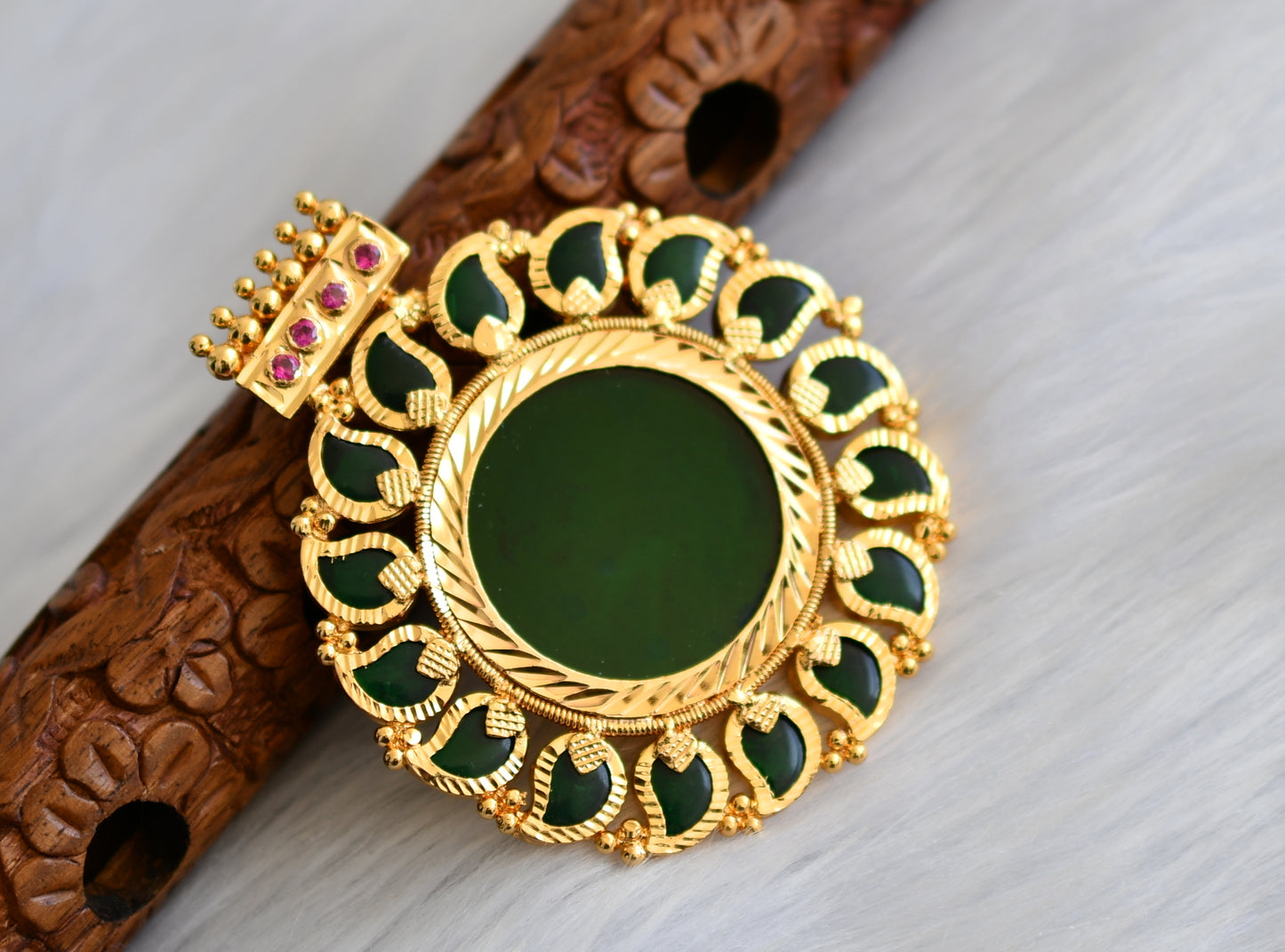 Gold tone green mango Kerala style pendant dj-27540