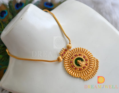 Gold tone green round pink stone Lakshmi Kerala style necklace dj-38210