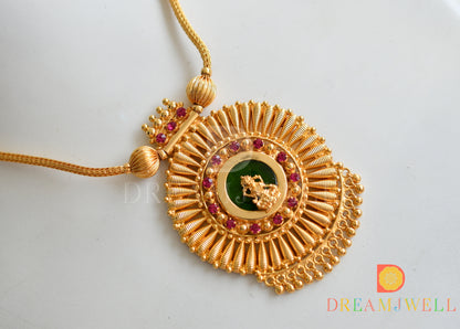 Gold tone green round pink stone Lakshmi Kerala style necklace dj-38210