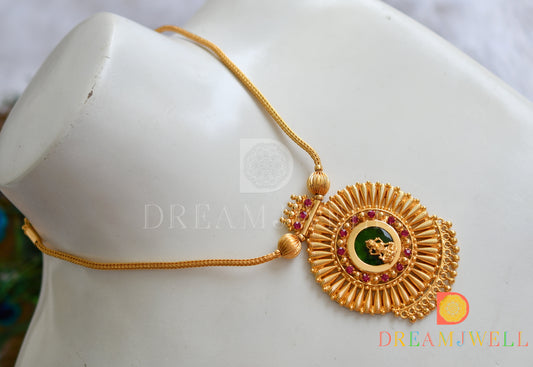 Gold tone green round pink stone Lakshmi Kerala style necklace dj-38210