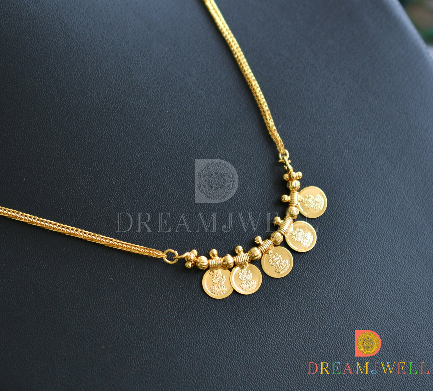 Gold tone Kerala style small Lakshmi coin chain dj-37312