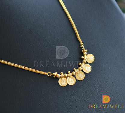 Gold tone Kerala style small Lakshmi coin chain dj-37312
