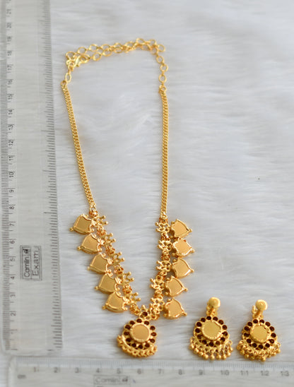 Gold tone pink-green palakka Kerala style necklace set dj-39724
