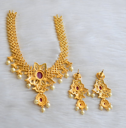 Gold tone cz-ruby-emerald flower necklace set dj-03453