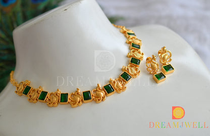 Gold tone bottle green block stone swan sufi necklace set dj-38197