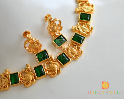 Gold tone bottle green block stone swan sufi necklace set dj-38197