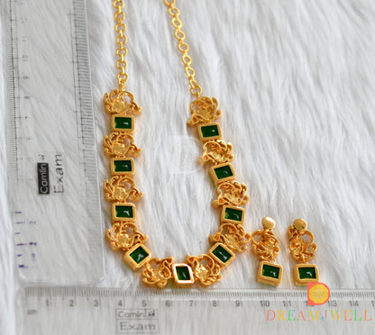 Gold tone bottle green block stone swan sufi necklace set dj-38197