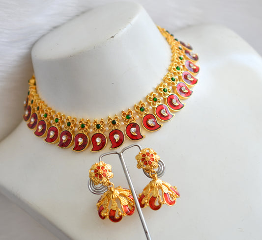 Gold tone Kerala style red mango necklace set dj-03489