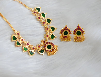 Gold tone pink-green palakka Kerala style necklace set with bangle dj-39723