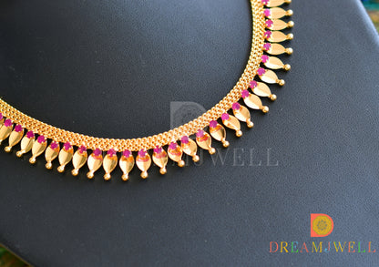 Gold tone ruby thali kootam kerala style necklace dj-30727