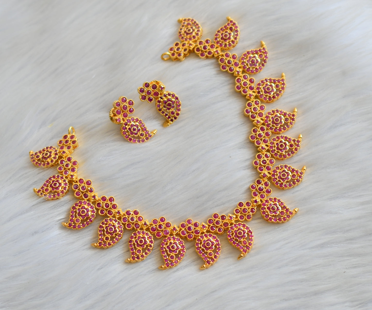 Gold tone cz-ruby mango necklace set dj-03454