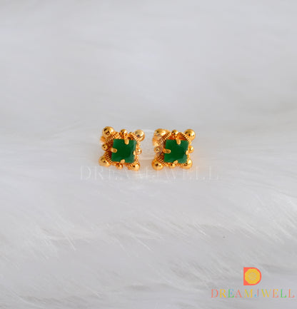 Gold tone green square stone stud/Earrings dj-38225
