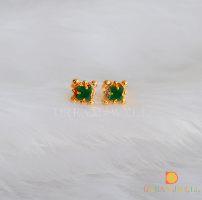 Gold tone green square stone stud/Earrings dj-38225