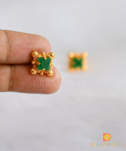 Gold tone green square stone stud/Earrings dj-38225