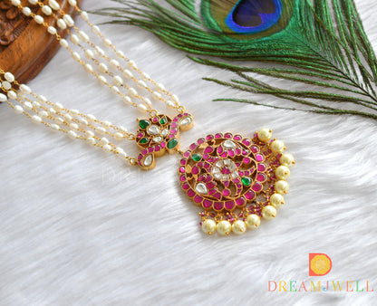 Gold tone pink- green Ganda berunda jadau rice pearls haar dj-37485