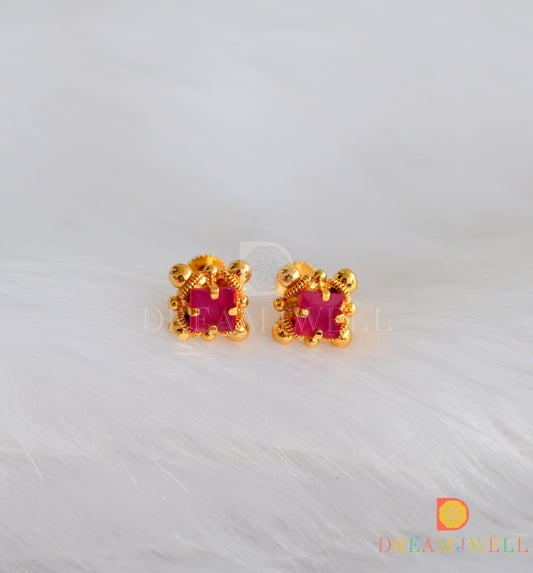 Gold tone ruby square stone stud/Earrings dj-38226