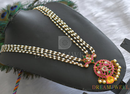 Gold tone pink- green Ganda berunda jadau rice pearls haar dj-37485