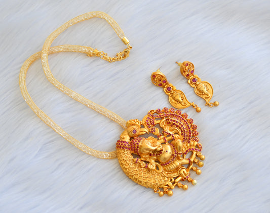 Matte finish ruby Ganesha necklace set dj-09395