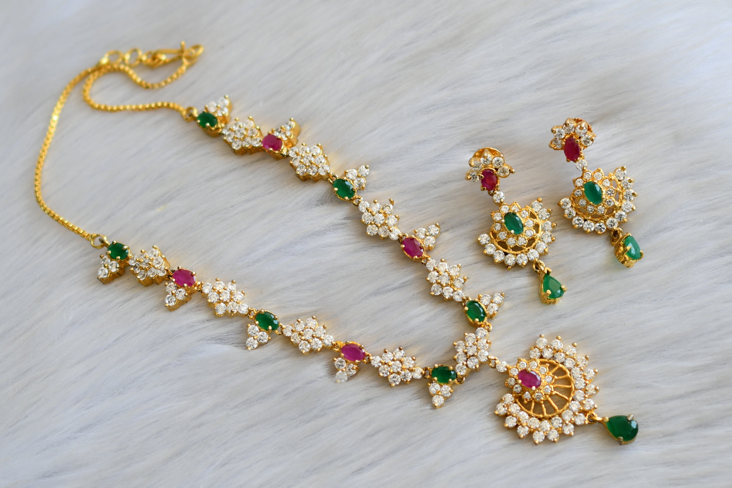 Gold tone cz ruby-emerald necklace set dj-03366