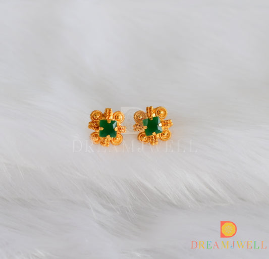 Gold tone green square stone stud/Earrings dj-38229