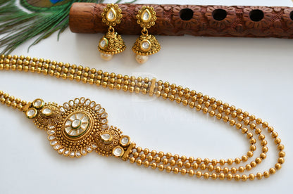 Antique gold tone Kundan Mugappu Multilayer Short Haar Set dj-12686