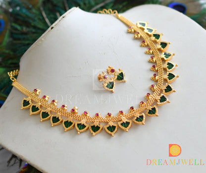 Gold tone kerala style green palakka necklace set dj-37492