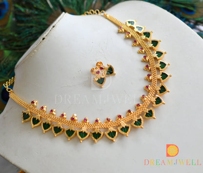 Gold tone kerala style green palakka necklace set dj-37492