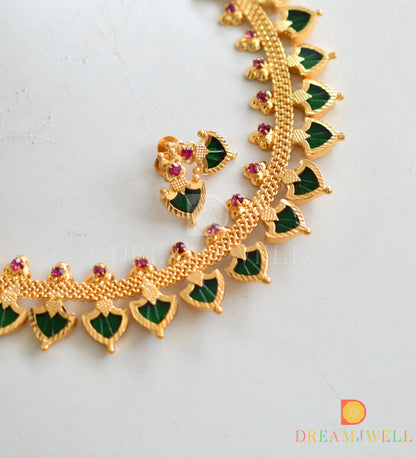 Gold tone kerala style green palakka necklace set dj-37492