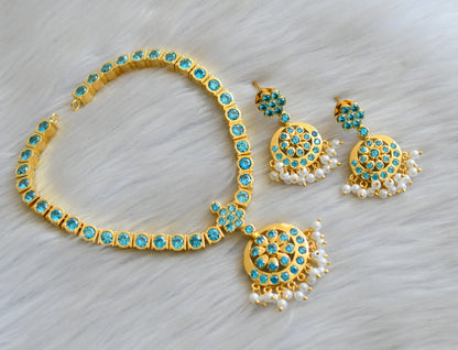 Gold tone ad copper sulphate blue south Indian style attigai/necklace set dj-18308