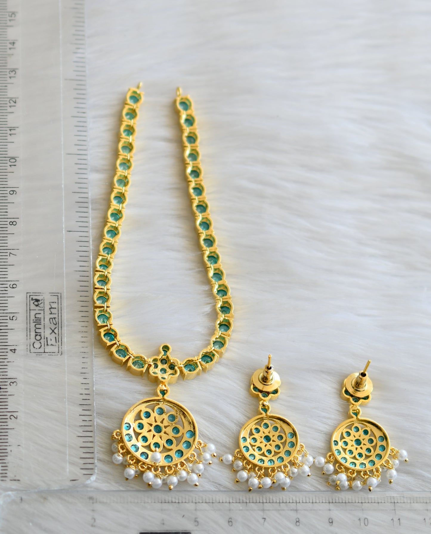 Gold tone ad copper sulphate blue south Indian style attigai/necklace set dj-18308